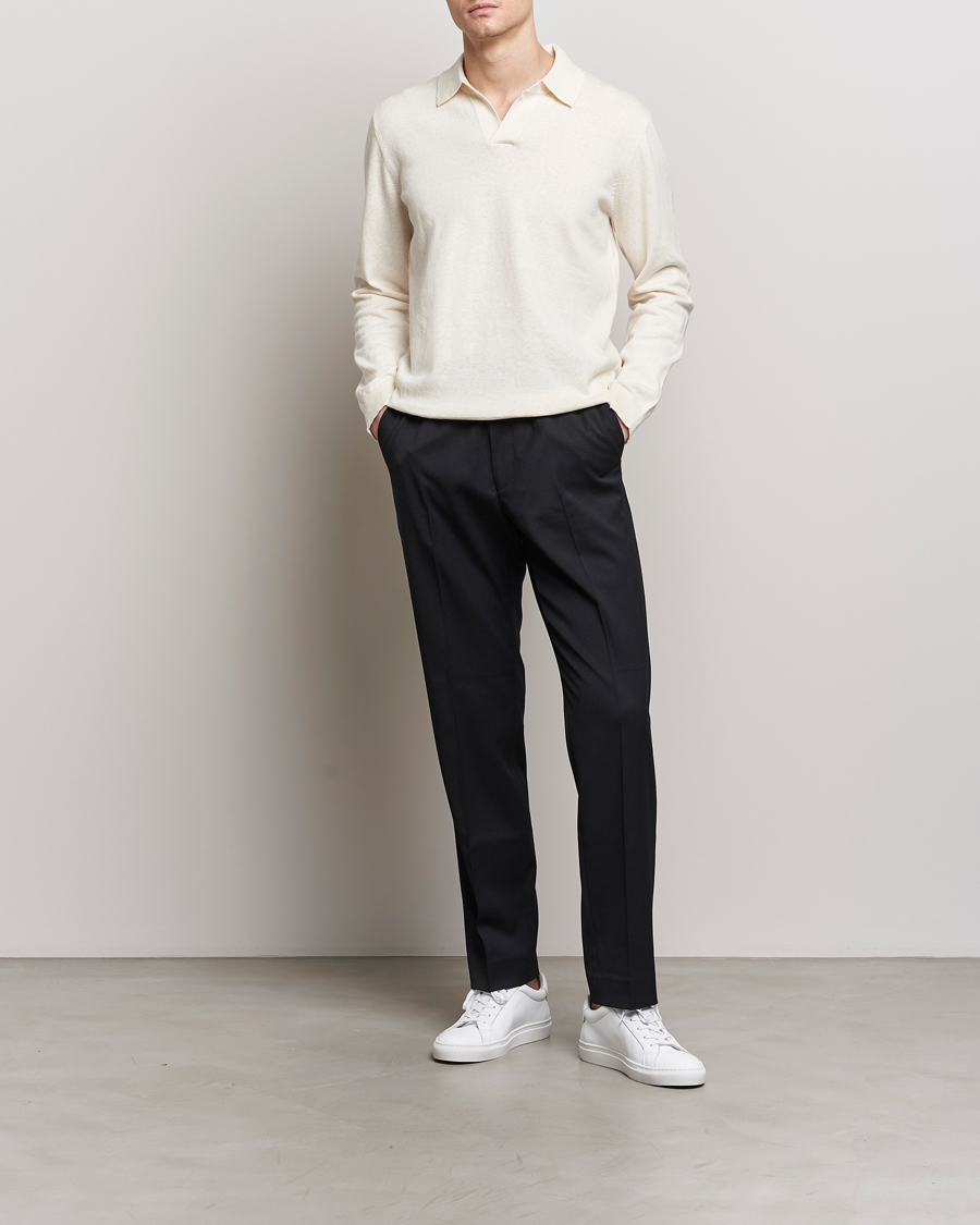 Uomini | Maglieria | A Day's March | Manol Cotton Linen Polo Off White