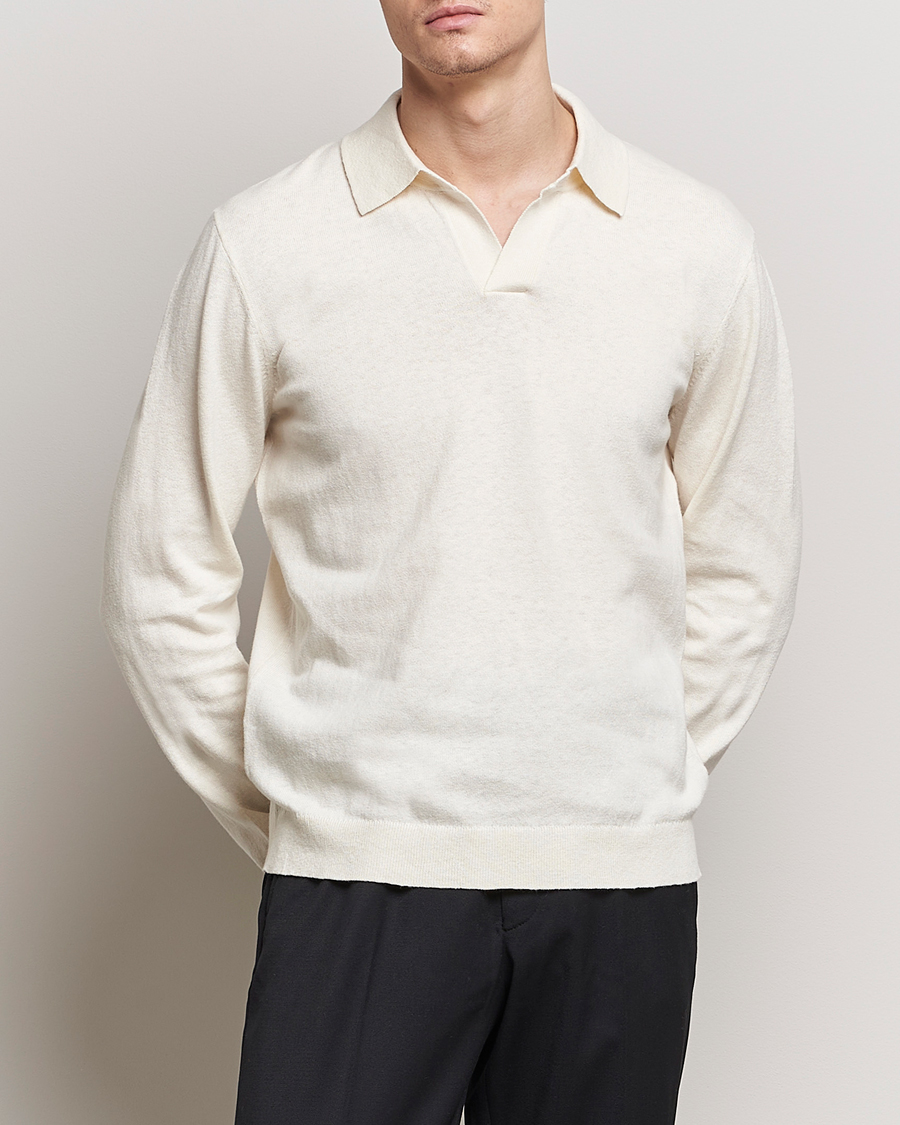 Uomini | Maglieria | A Day's March | Manol Cotton Linen Polo Off White