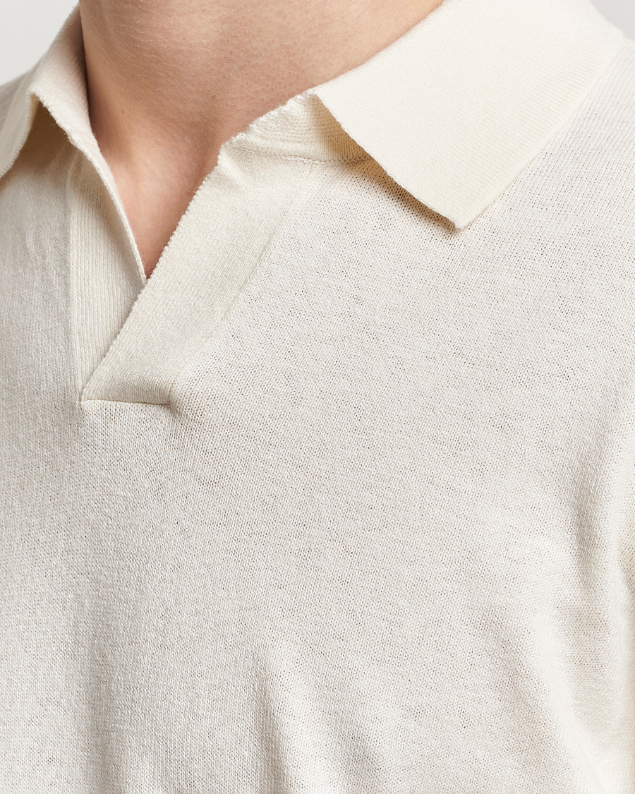 Uomini | Maglieria | A Day's March | Manol Cotton Linen Polo Off White