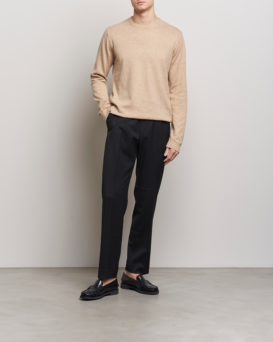 Uomini | Maglieria | A Day's March | Alagon Cotton/Linen Crew Khaki