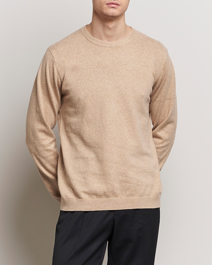 Uomini | Maglieria | A Day's March | Alagon Cotton/Linen Crew Khaki