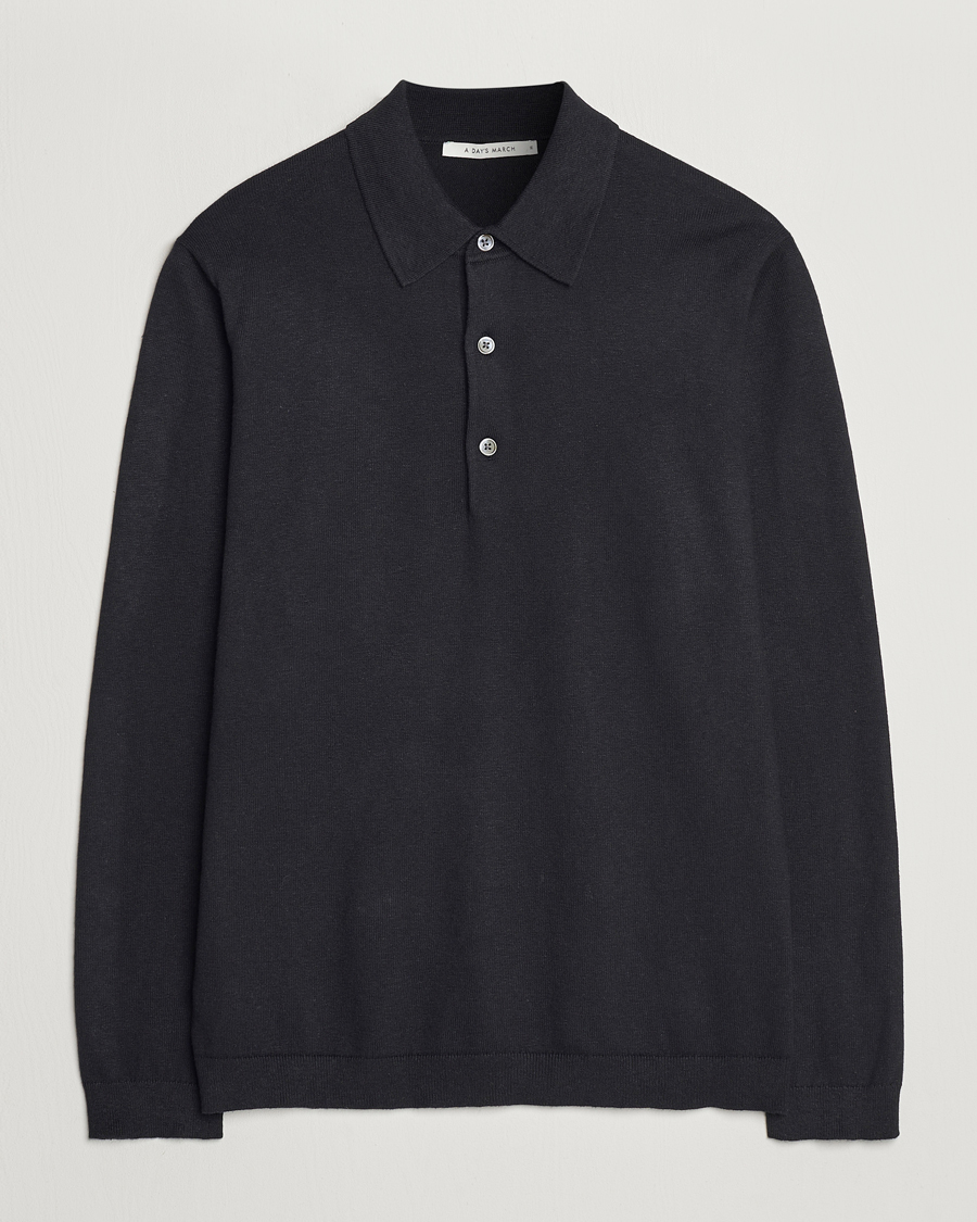 Uomini | Maglieria | A Day's March | Ambroz Cotton/Linen Polo Black