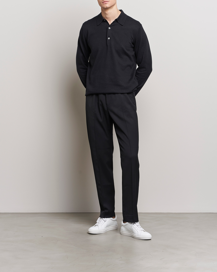 Uomini | Maglieria | A Day's March | Ambroz Cotton/Linen Polo Black