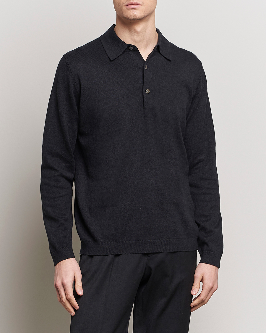 Uomini | Maglieria | A Day's March | Ambroz Cotton/Linen Polo Black