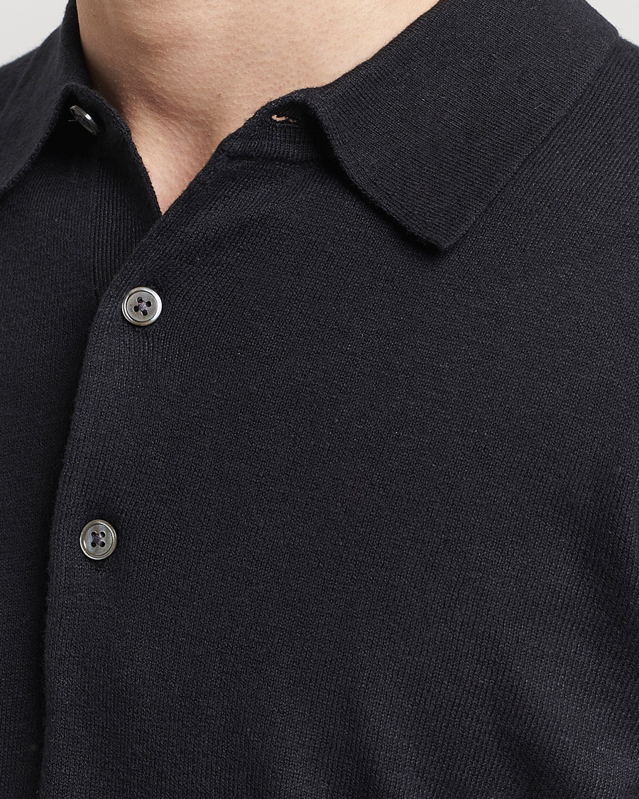 Uomini | Maglieria | A Day's March | Ambroz Cotton/Linen Polo Black