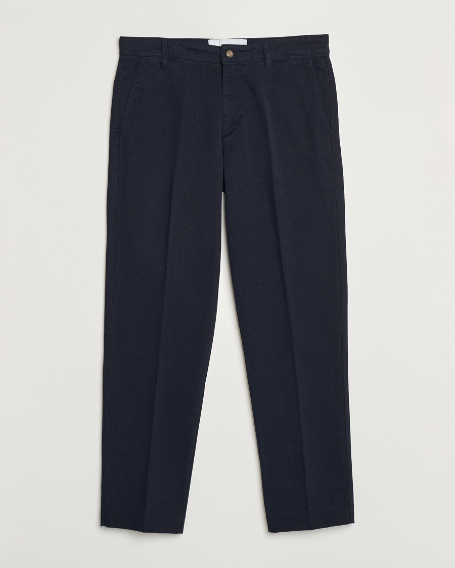Uomini | Pantaloni | A Day's March | Miller Cotton/Lyocell Trousers Navy