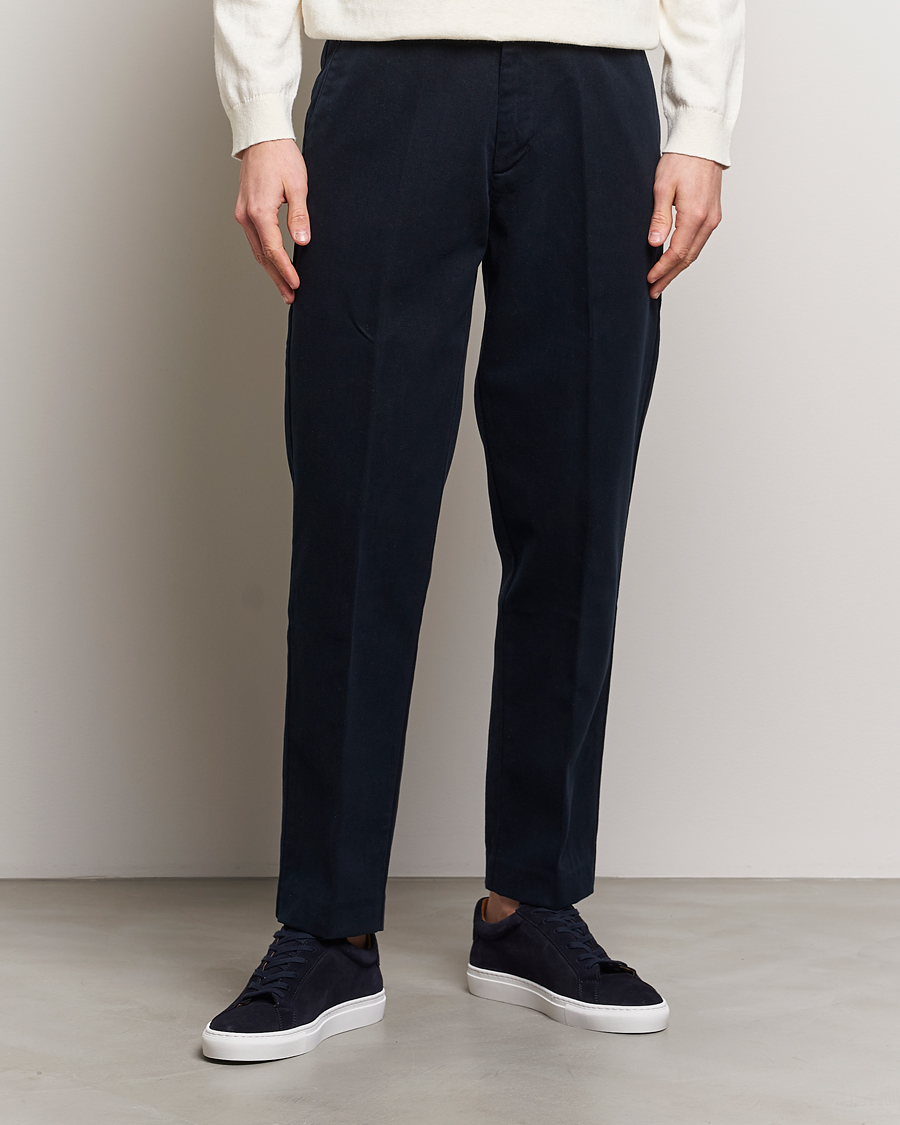 Uomini | Pantaloni | A Day's March | Miller Cotton/Lyocell Trousers Navy
