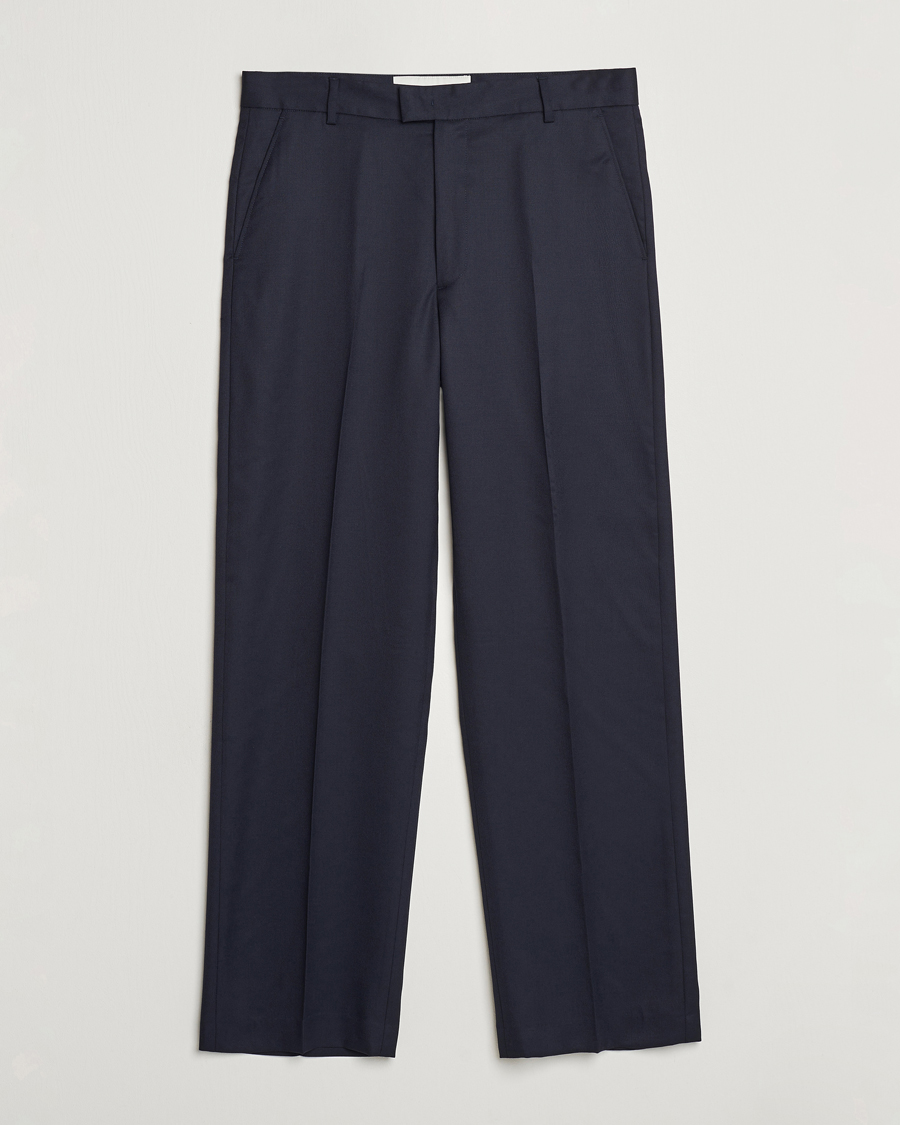 Uomini | Pantaloni | A Day's March | Edward Relaxed Wool Trousers Navy