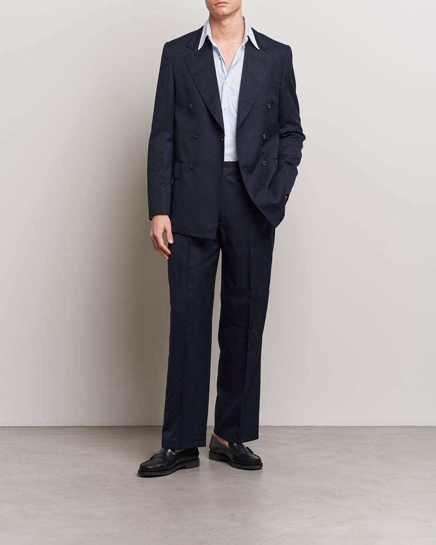 Uomini | Pantaloni | A Day's March | Edward Relaxed Wool Trousers Navy