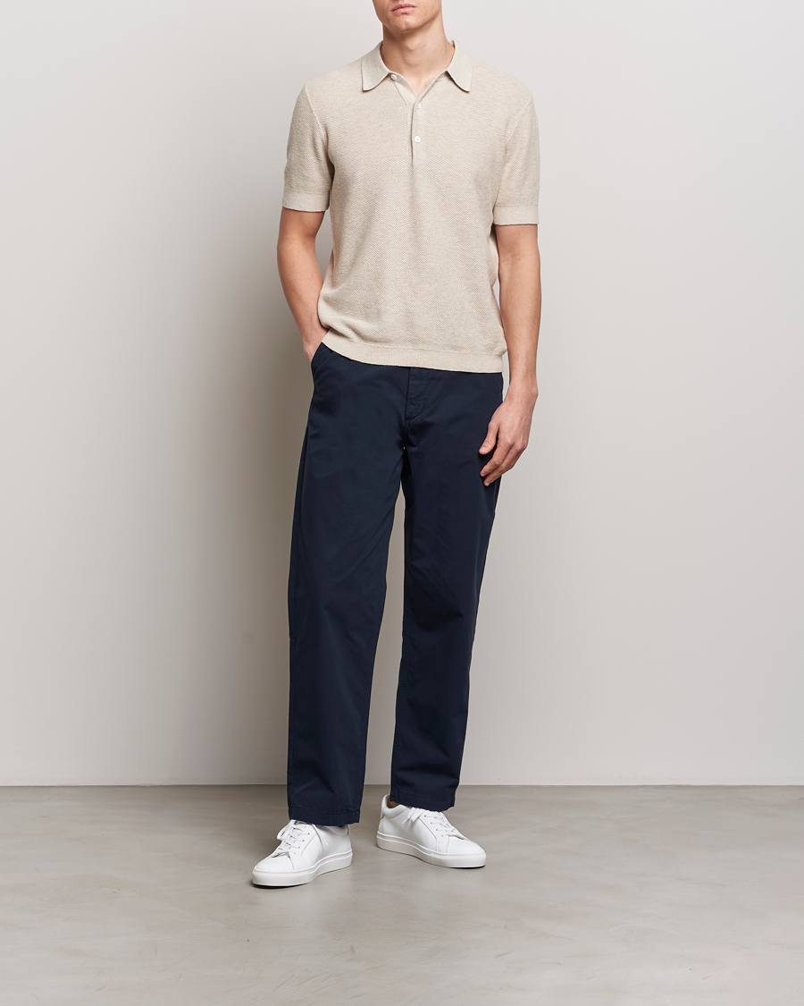 Uomini | Pantaloni | A Day's March | Redwood Light Cotton Trousers Navy