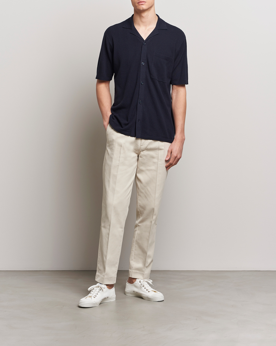 Uomini | Camicie | A Day's March | Yamu Knitted Herringbone Shirt Navy