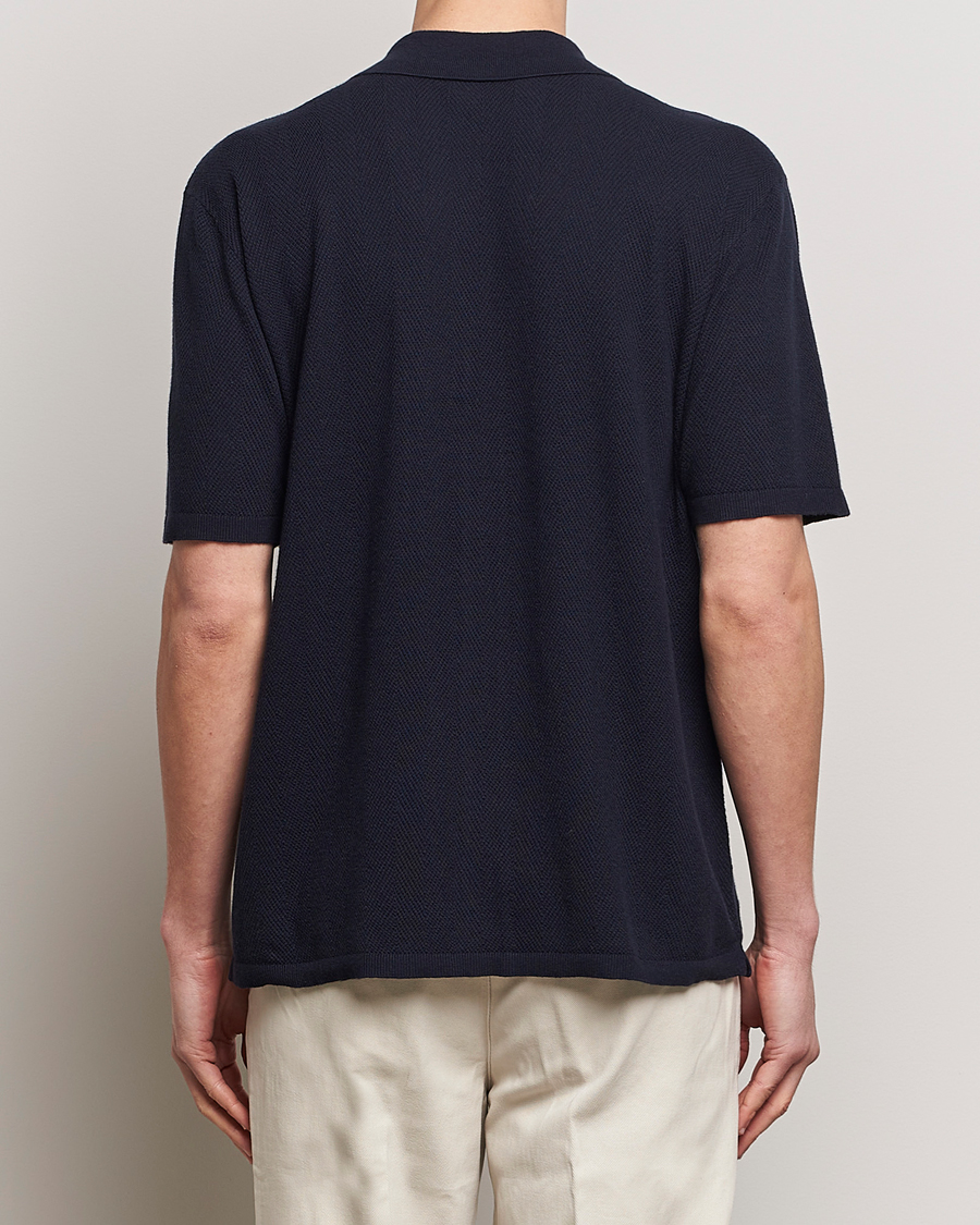 Uomini | Camicie | A Day's March | Yamu Knitted Herringbone Shirt Navy