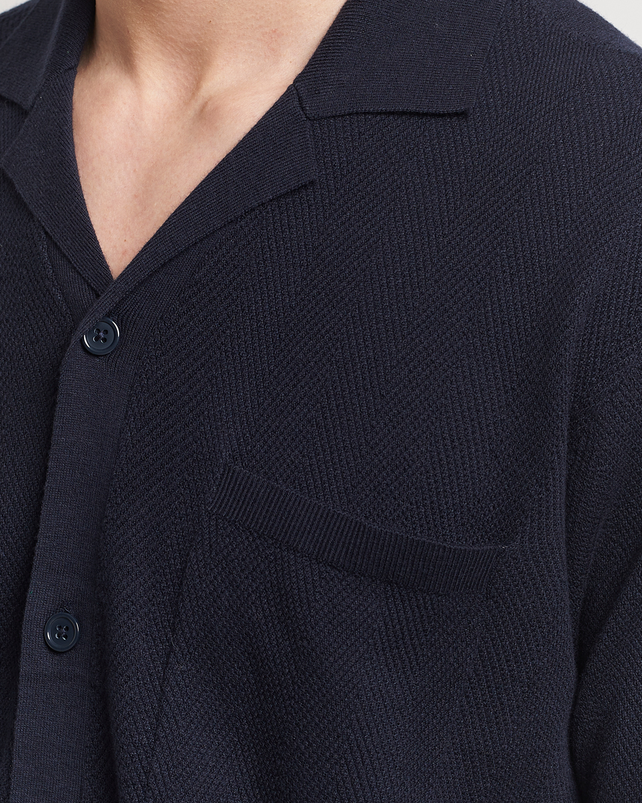 Uomini | Camicie | A Day's March | Yamu Knitted Herringbone Shirt Navy