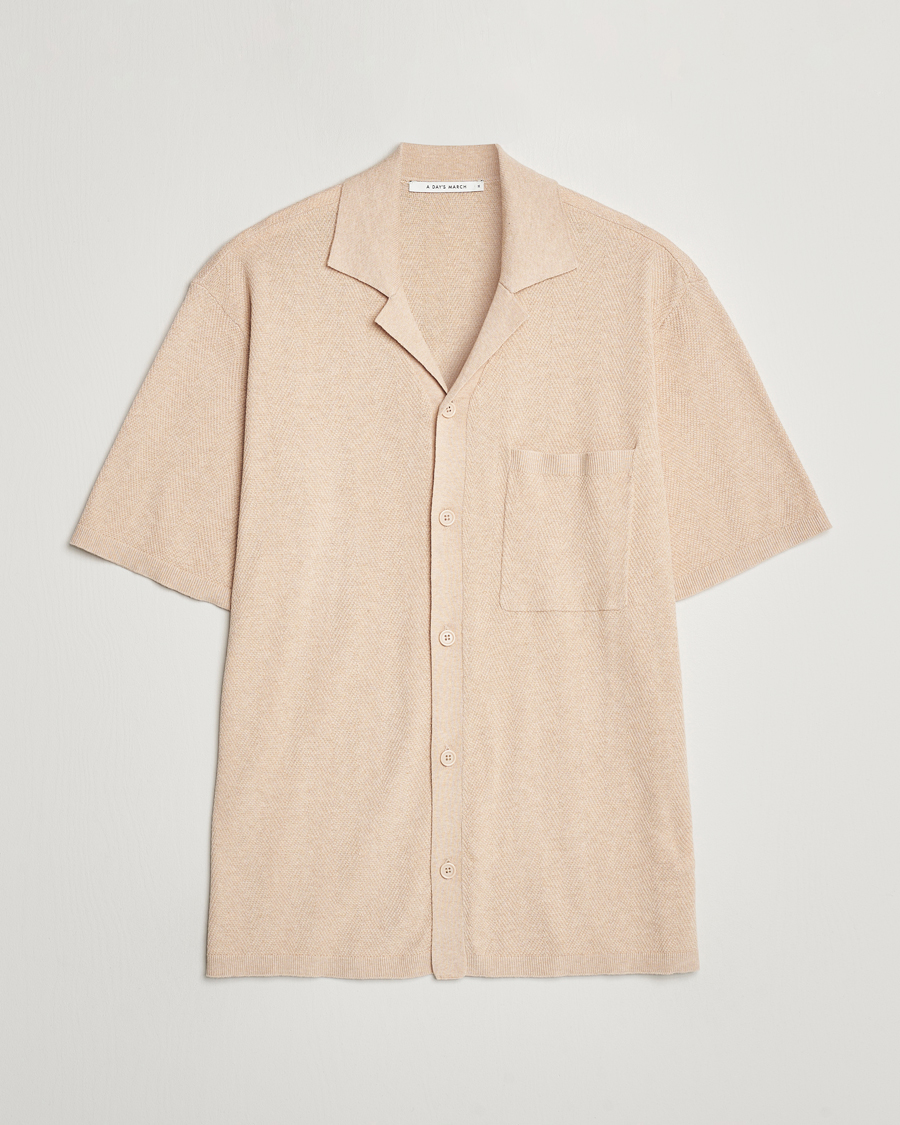 Uomini | Camicie | A Day's March | Yamu Knitted Herringbone Shirt Oyster