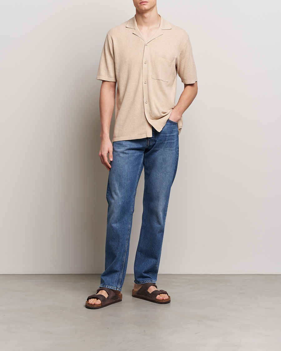 Uomini | Camicie | A Day's March | Yamu Knitted Herringbone Shirt Oyster