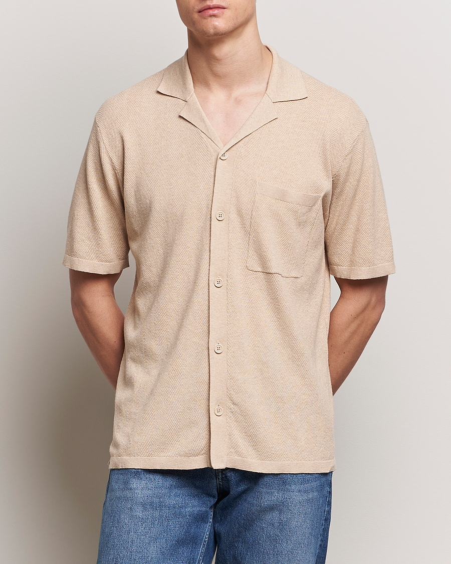 Uomini | Camicie | A Day's March | Yamu Knitted Herringbone Shirt Oyster