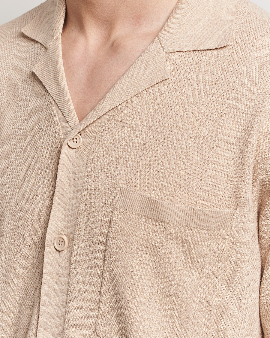 Uomini | Camicie | A Day's March | Yamu Knitted Herringbone Shirt Oyster