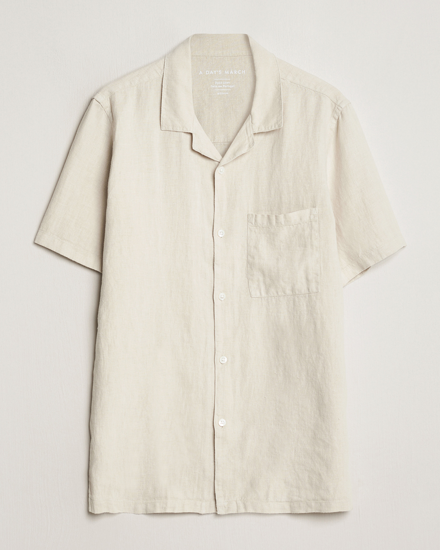 Uomini | Camicie | A Day's March | Yamu Linen Short Sleeve Shirt Sand