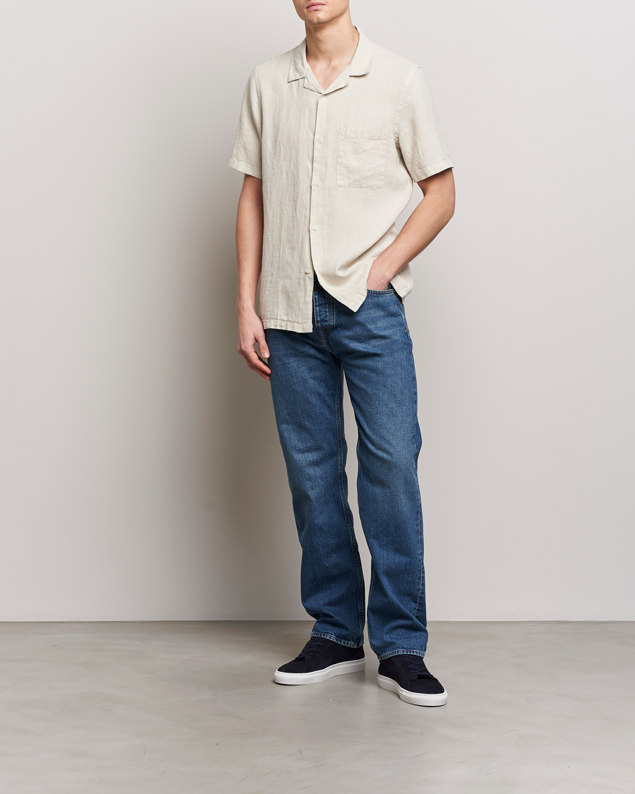 Uomini | Camicie | A Day's March | Yamu Linen Short Sleeve Shirt Sand