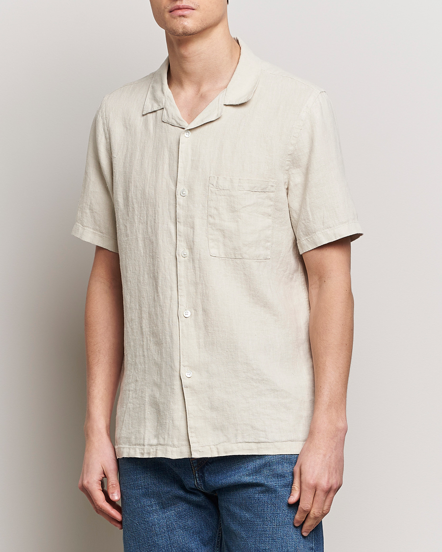 Uomini | Camicie | A Day's March | Yamu Linen Short Sleeve Shirt Sand