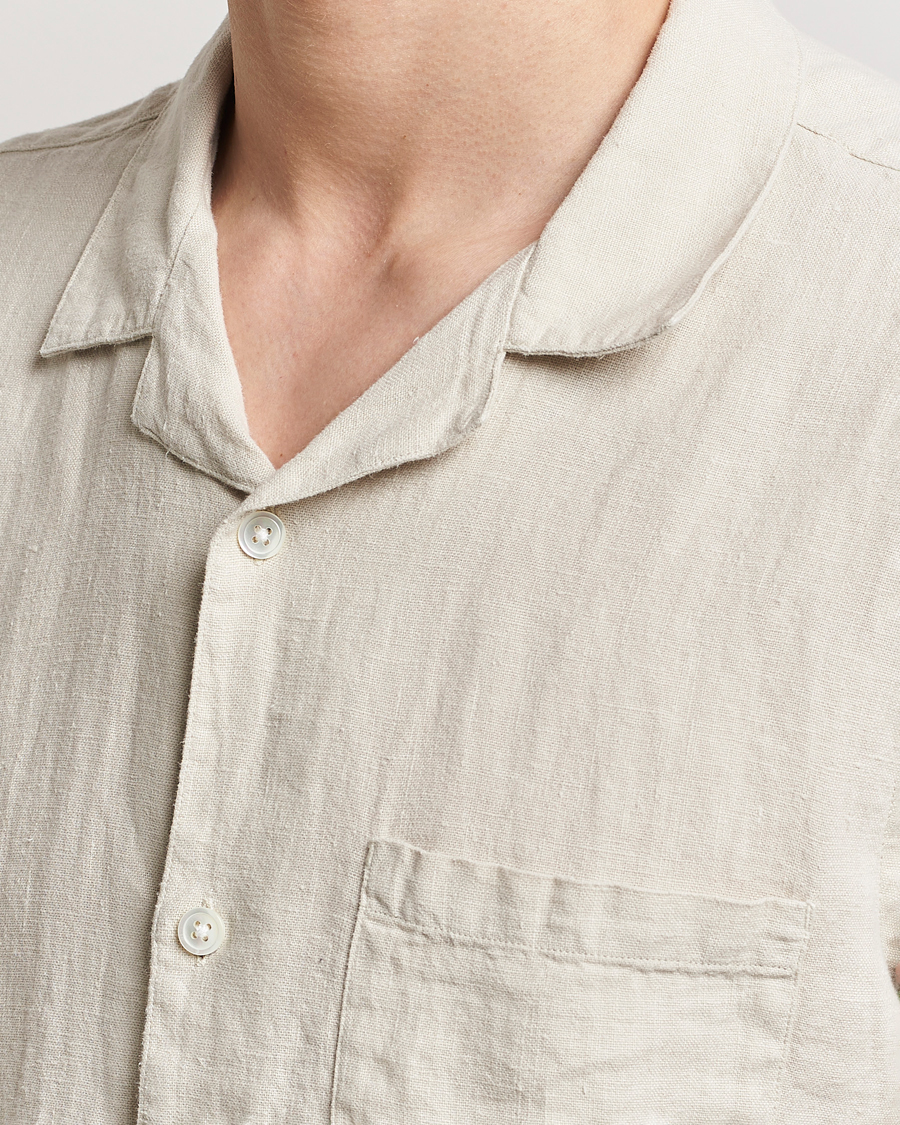 Uomini | Camicie | A Day's March | Yamu Linen Short Sleeve Shirt Sand