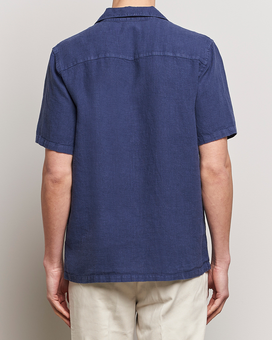 Uomini | Camicie | A Day's March | Yamu Short Sleeve Linen Shirt Brewers Blue