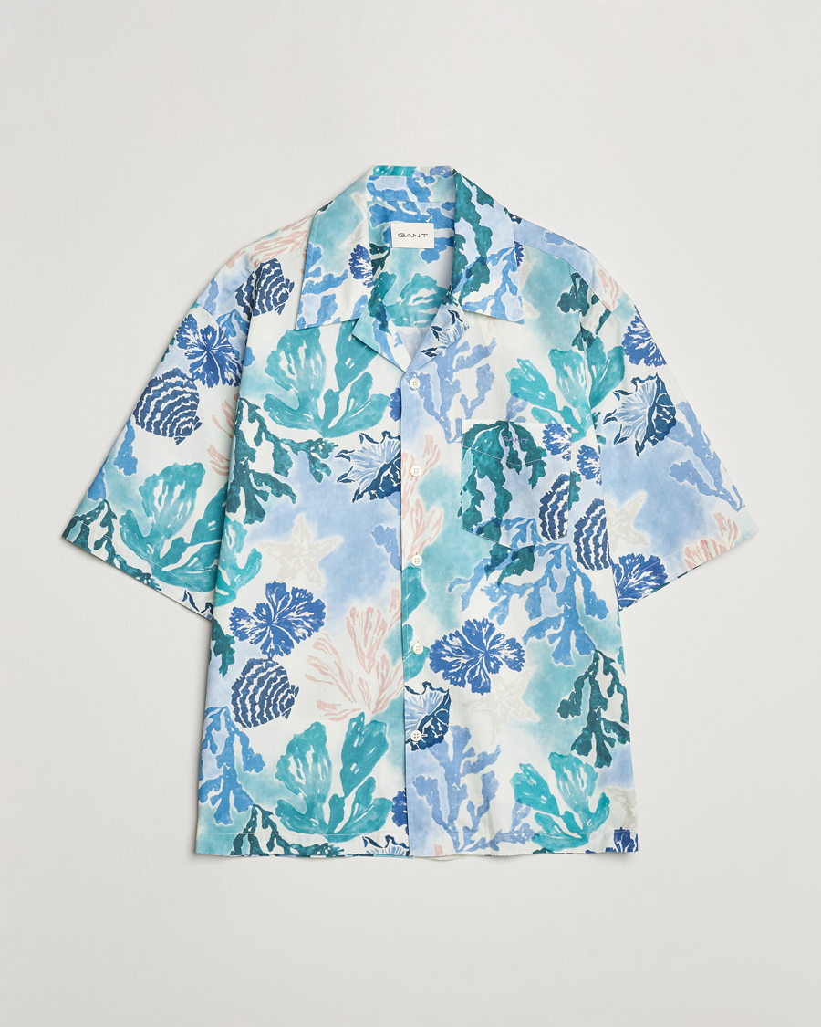Uomini | Camicie | Gant | Camp Collar Sea Print Short Sleeve Shirt Rich Blue