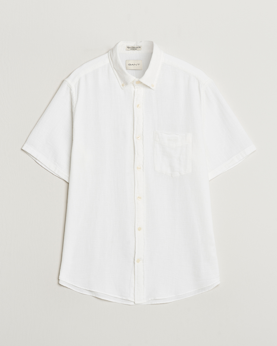 Uomini | Camicie | Gant | Cotton/Linen Texture Short Sleeve Shirt White