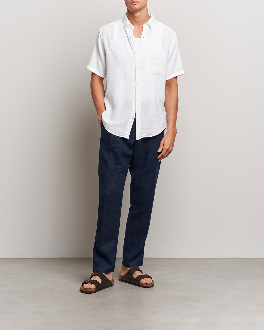Uomini | Camicie | Gant | Cotton/Linen Texture Short Sleeve Shirt White