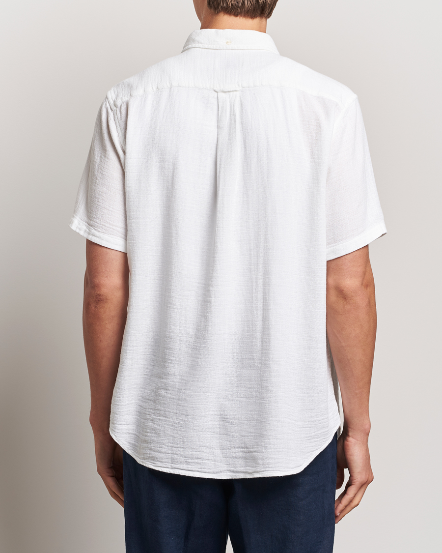 Uomini | Camicie | Gant | Cotton/Linen Texture Short Sleeve Shirt White