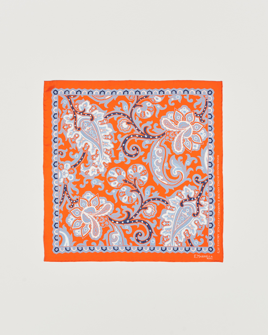Uomini | E. Marinella Archive Printed Silk Pocket Square Orange | E. Marinella | Archive Printed Silk Pocket Square Orange