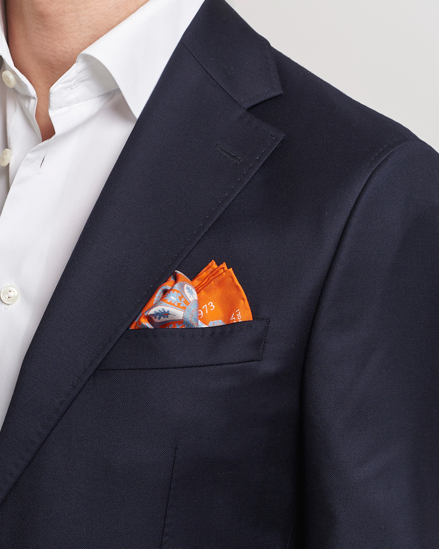 Uomini | E. Marinella Archive Printed Silk Pocket Square Orange | E. Marinella | Archive Printed Silk Pocket Square Orange