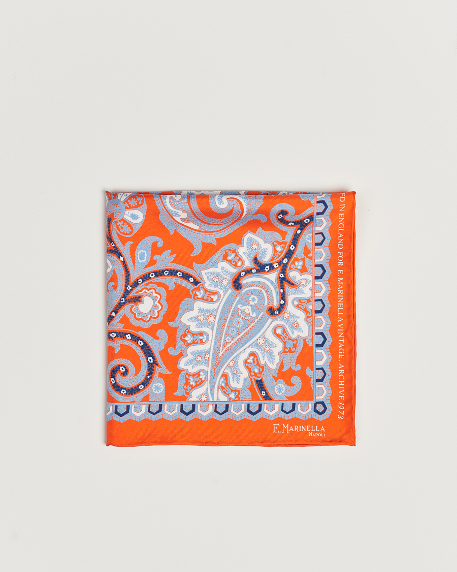 Uomini | E. Marinella Archive Printed Silk Pocket Square Orange | E. Marinella | Archive Printed Silk Pocket Square Orange