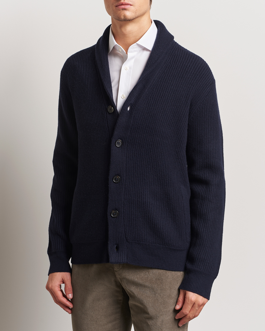 Uomini | Maglieria | Charles Tyrwhitt | Chunky Merino Shawl Neck Cardigan Navy