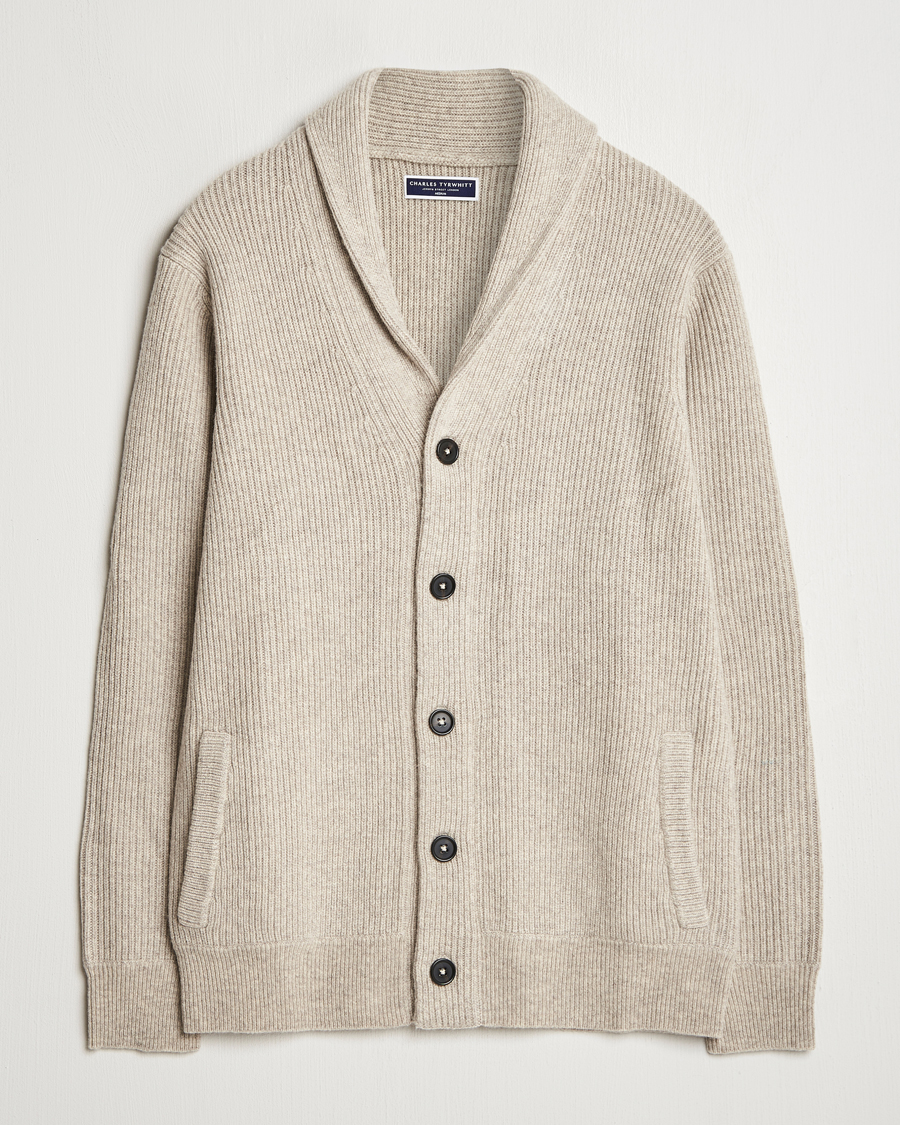Uomini | Maglieria | Charles Tyrwhitt | Chunky Merino Shawl Neck Cardigan Oatmeal