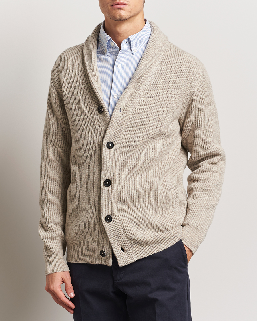 Uomini | Maglieria | Charles Tyrwhitt | Chunky Merino Shawl Neck Cardigan Oatmeal