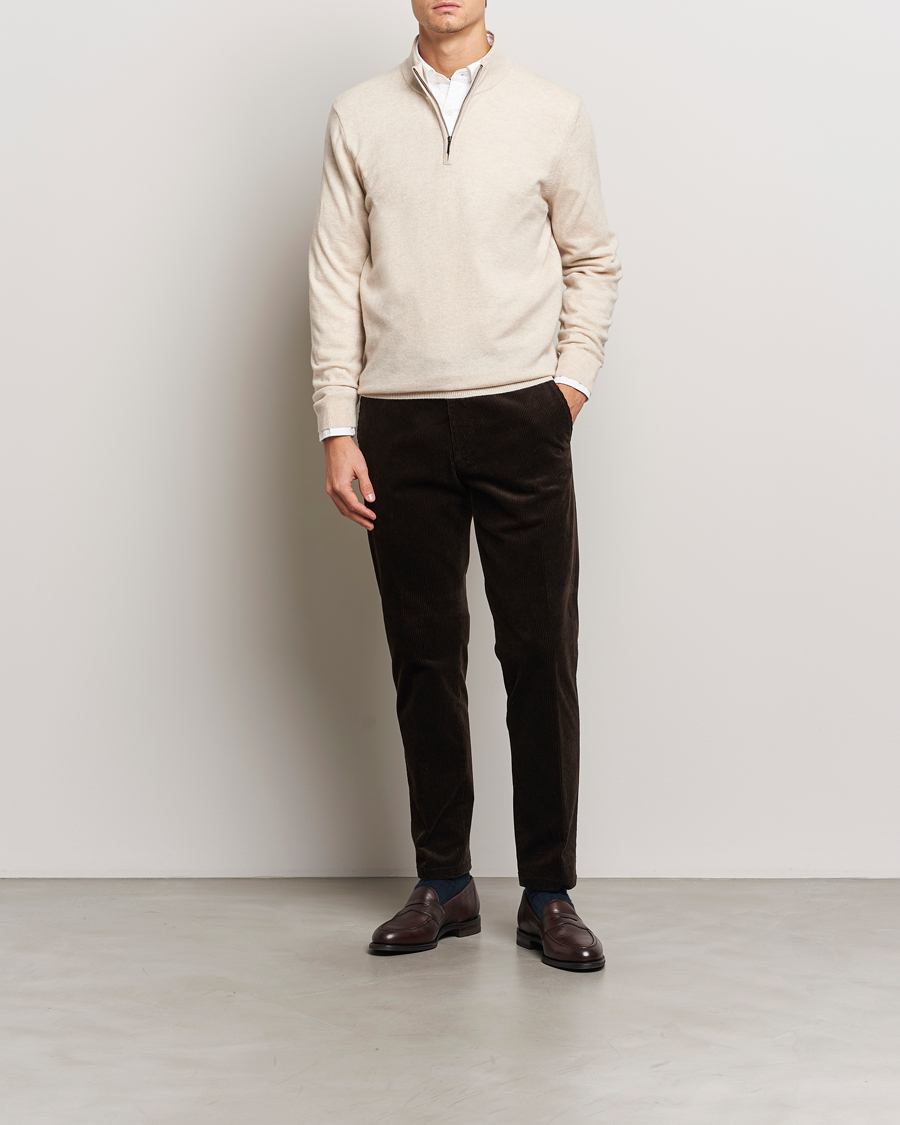 Uomini | Maglieria | Charles Tyrwhitt | Pure Cashmere Zip Neck Jumper Cream