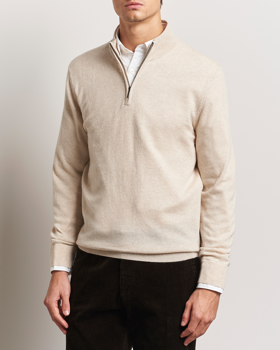 Uomini | Maglieria | Charles Tyrwhitt | Pure Cashmere Zip Neck Jumper Cream