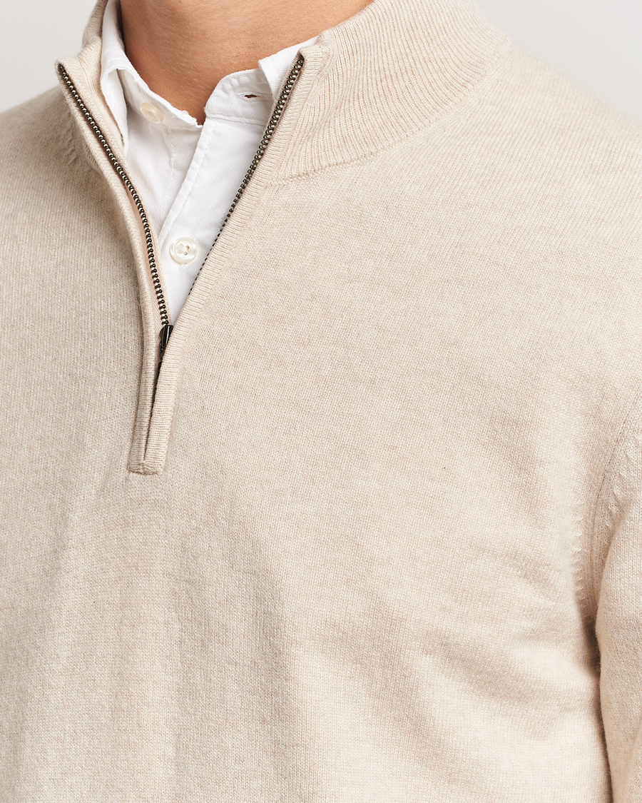 Uomini | Maglieria | Charles Tyrwhitt | Pure Cashmere Zip Neck Jumper Cream