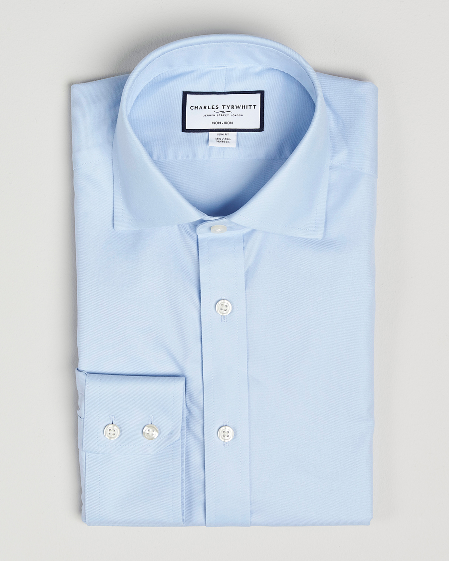 Uomini | Camicie | Charles Tyrwhitt | Slim Fit Non Iron Cotton Twill Shirt Sky