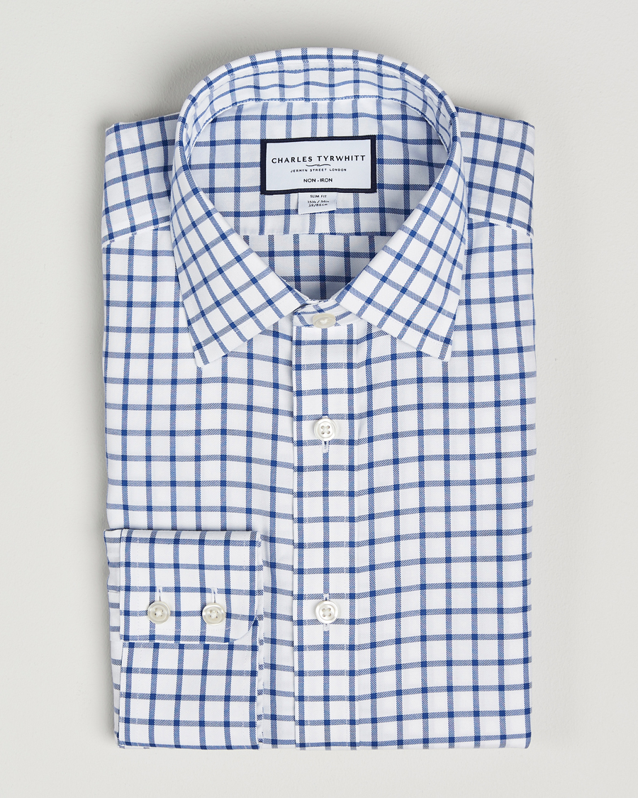 Uomini | Camicie | Charles Tyrwhitt | Slim Fit Non Iron Grid Check Shirt Royal Blue