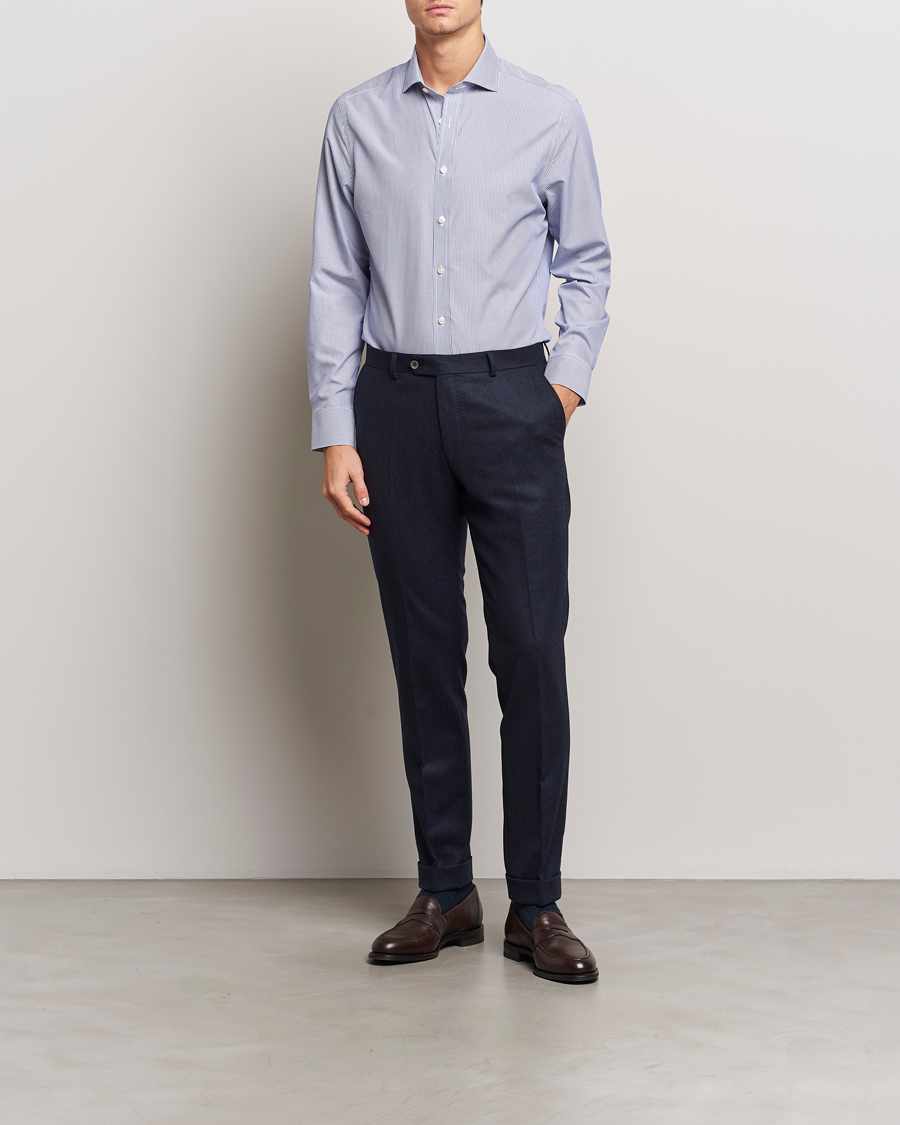 Uomini | Camicie | Charles Tyrwhitt | Slim Fit Non Iron Bengal Stripe Poplin Shirt Navy