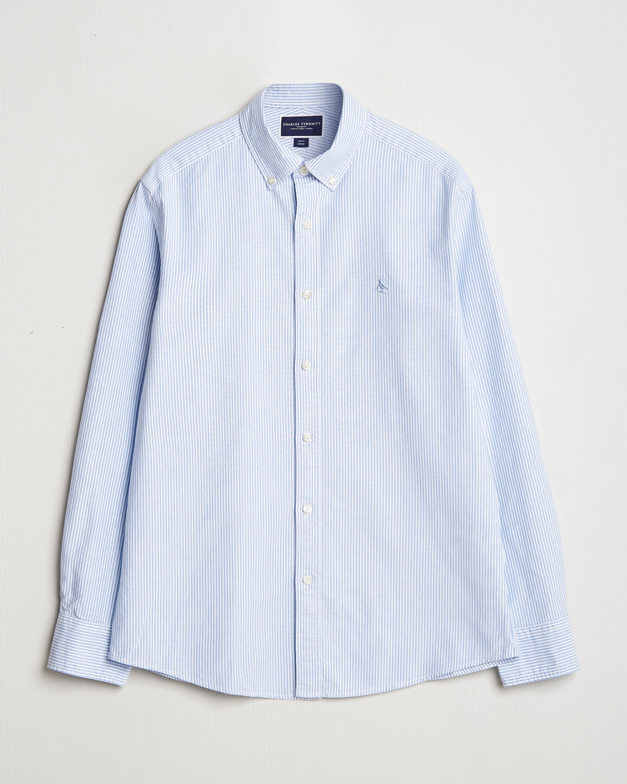 Uomini | Camicie | Charles Tyrwhitt | Button Down Stretch Oxford Shirt Blue/Whte