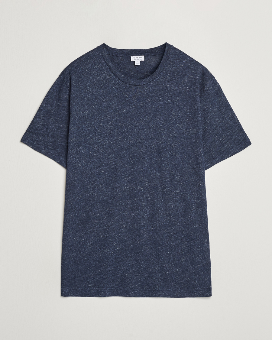 Uomini | T-shirt | Sunspel | Linen T-Shirt Navy Melange
