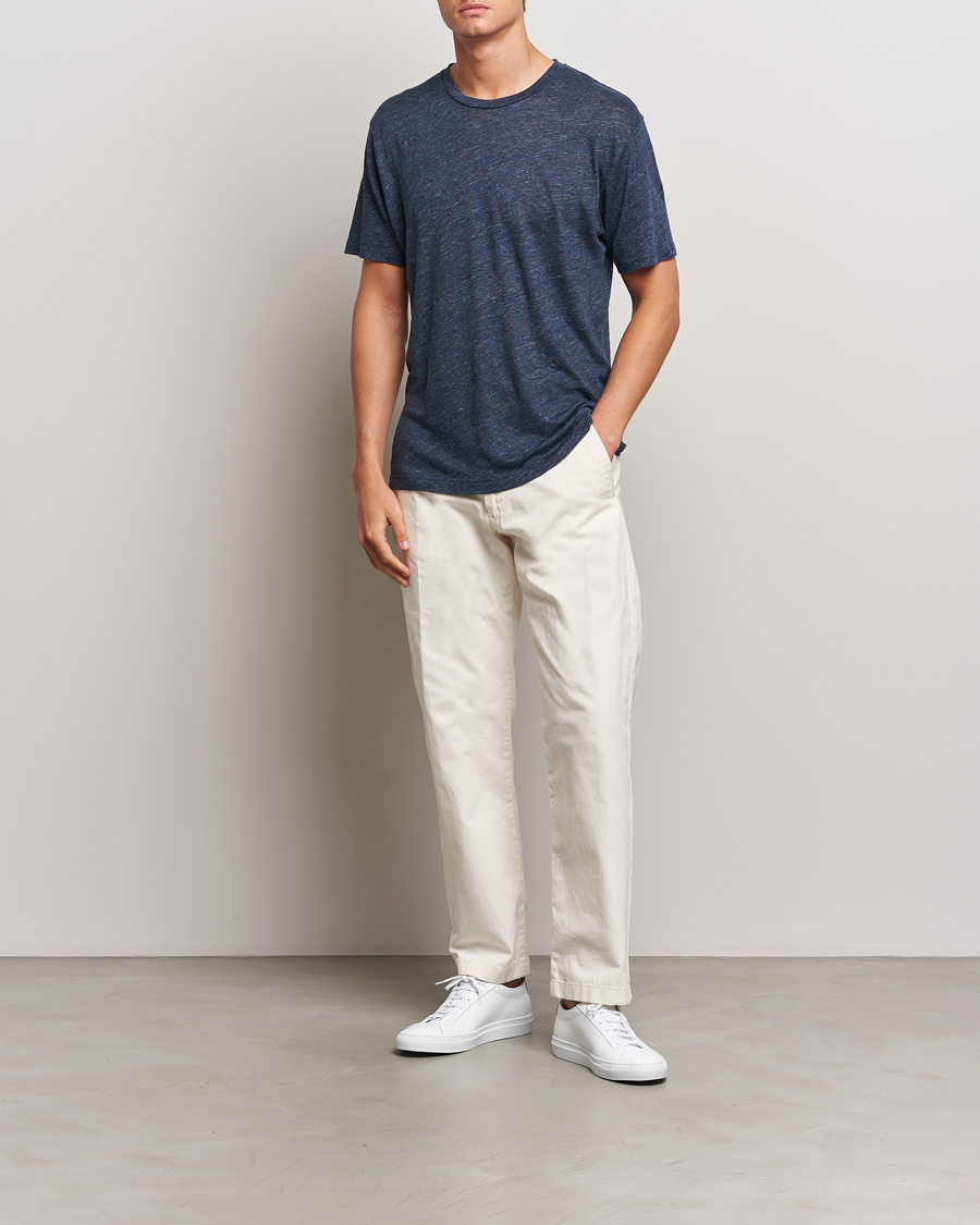 Uomini | T-shirt | Sunspel | Linen T-Shirt Navy Melange