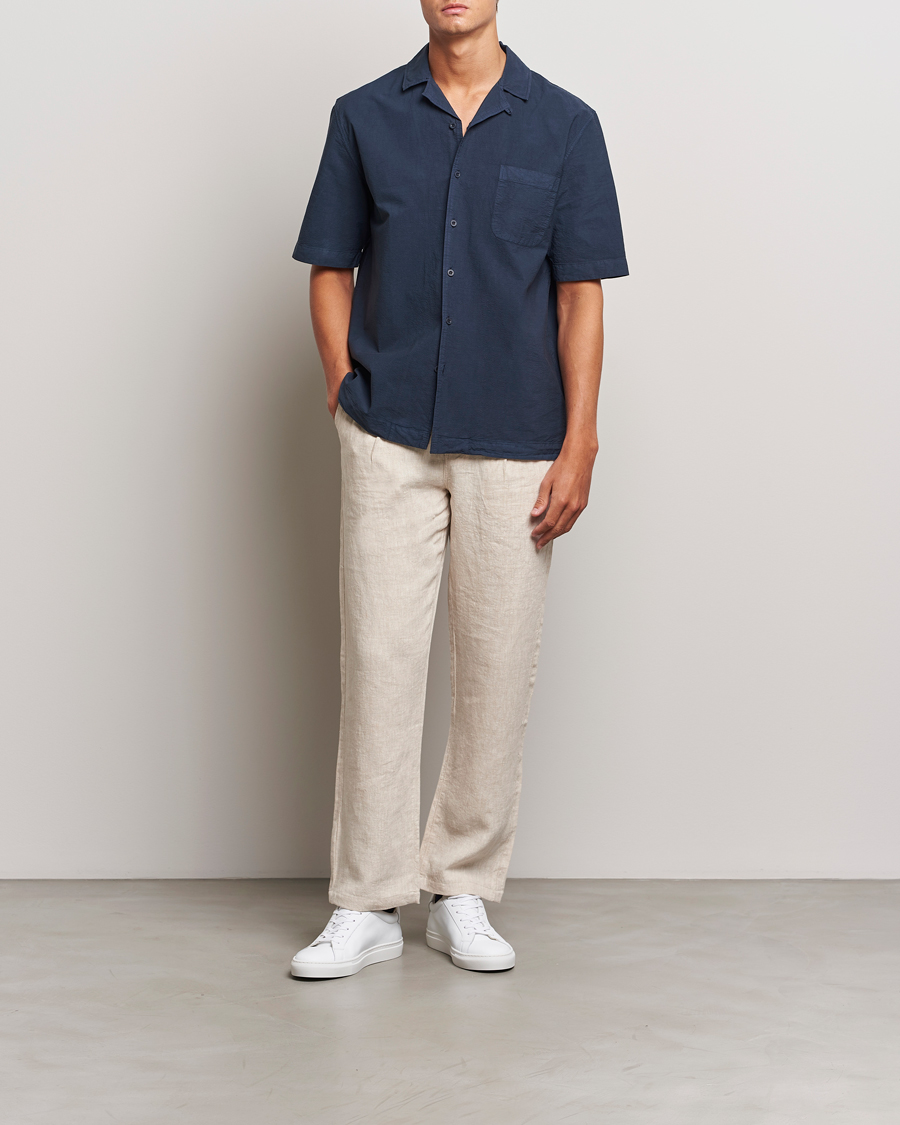 Uomini | Camicie | Sunspel | Lightweight Seersucker Shirt Navy