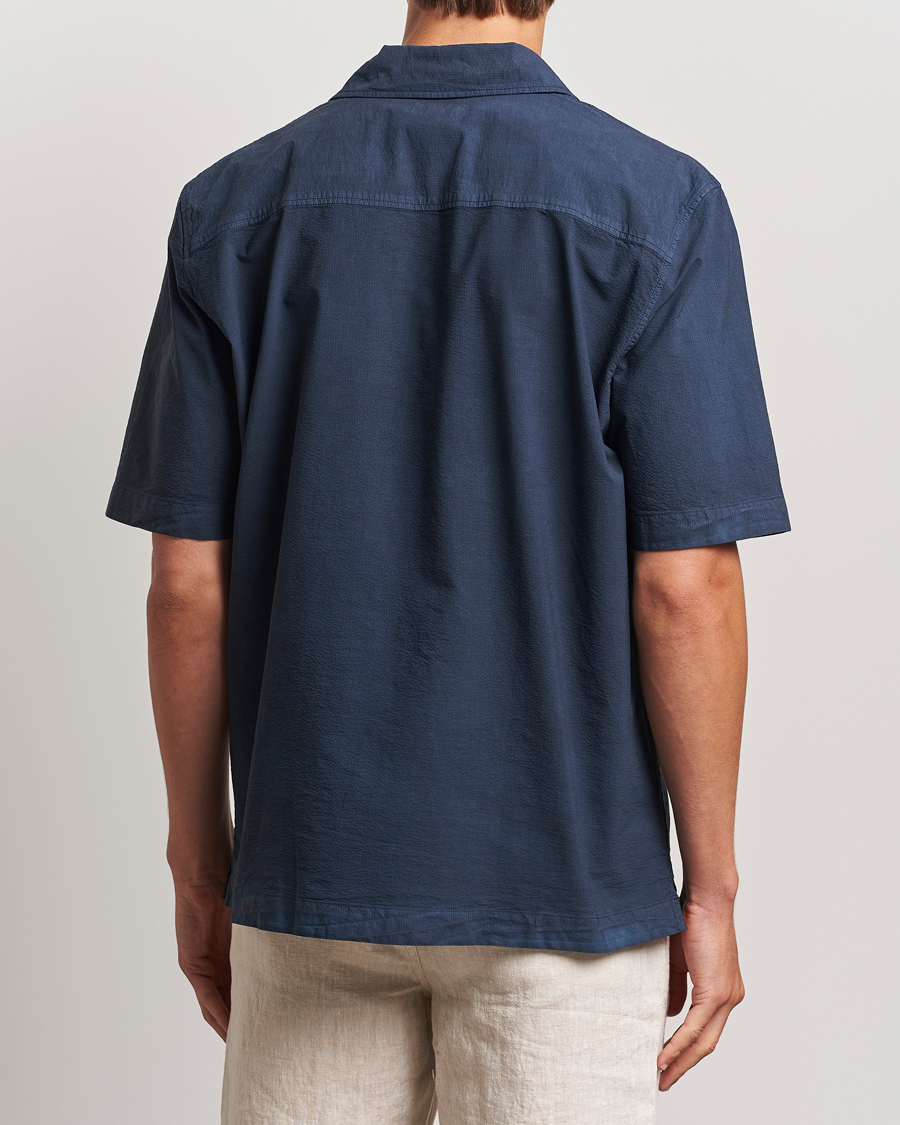 Uomini | Camicie | Sunspel | Lightweight Seersucker Shirt Navy