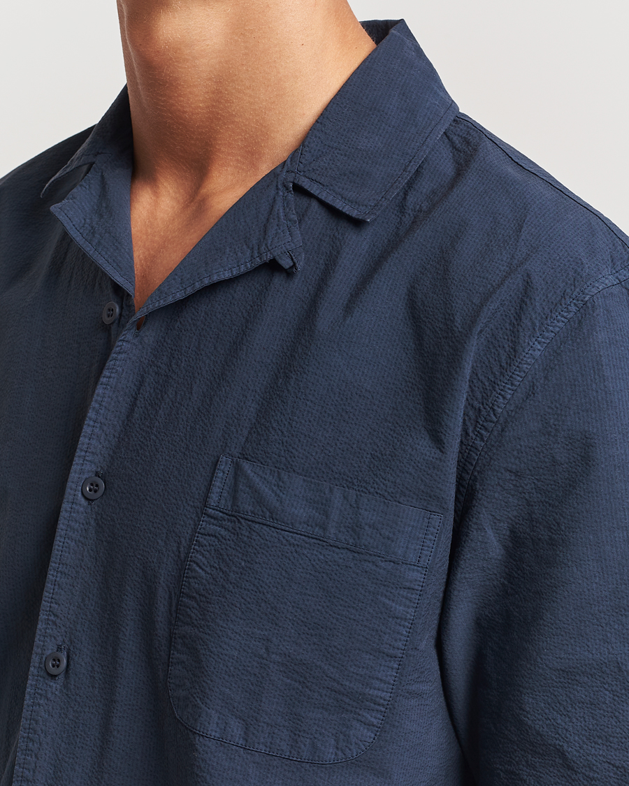 Uomini | Camicie | Sunspel | Lightweight Seersucker Shirt Navy