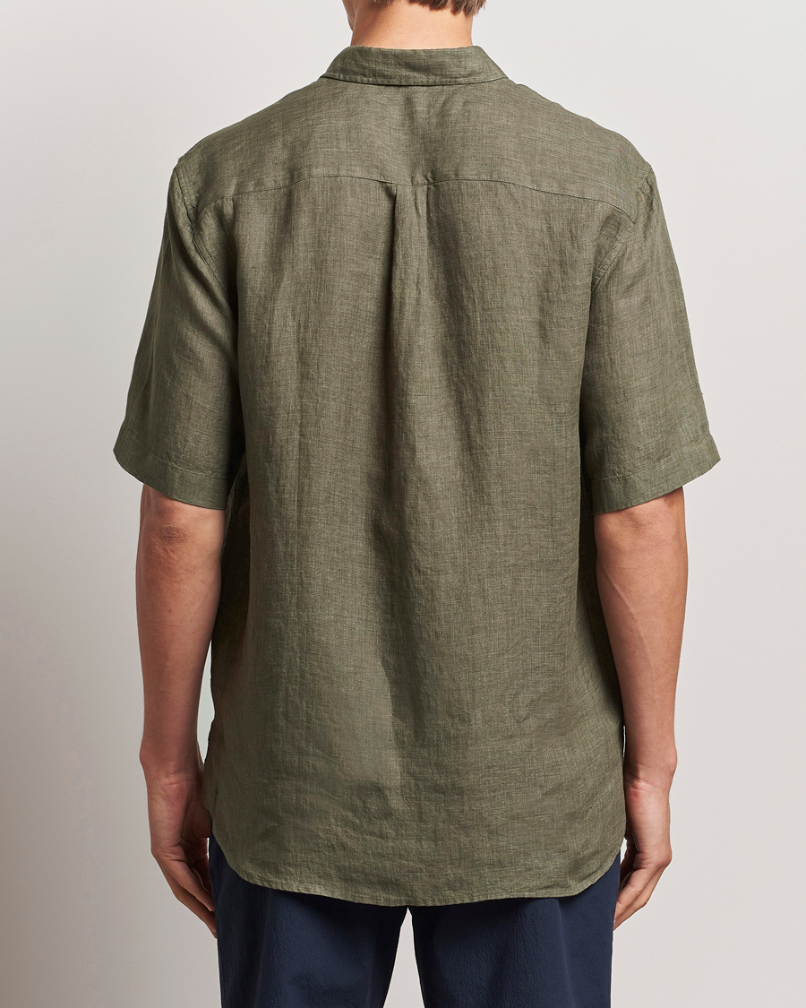 Uomini | Camicie | Sunspel | Short Sleeved Linen Shirt Khaki