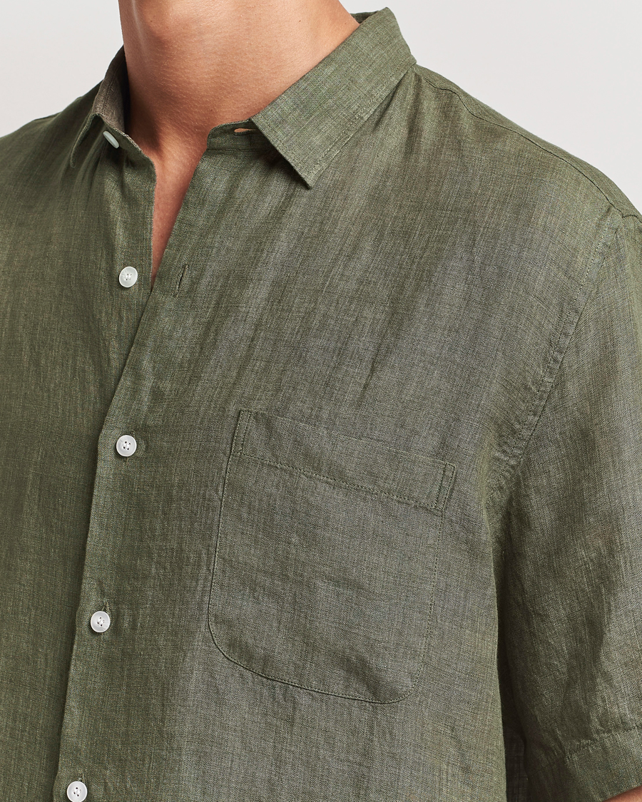 Uomini | Camicie | Sunspel | Short Sleeved Linen Shirt Khaki